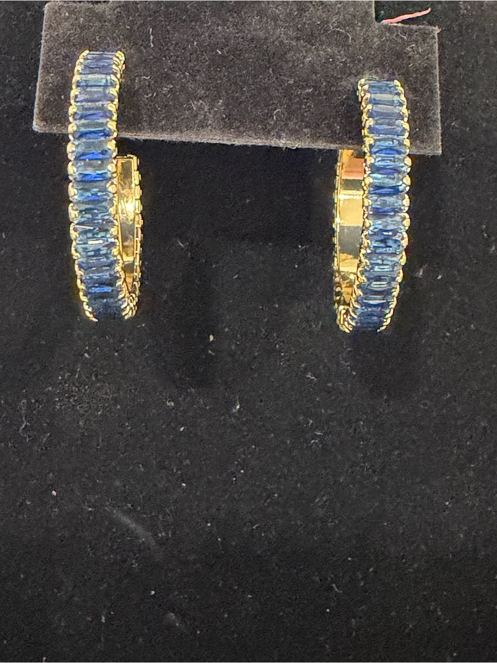 Noya Gold Filled Hoop Earrings with Blue Crystal Baguettes